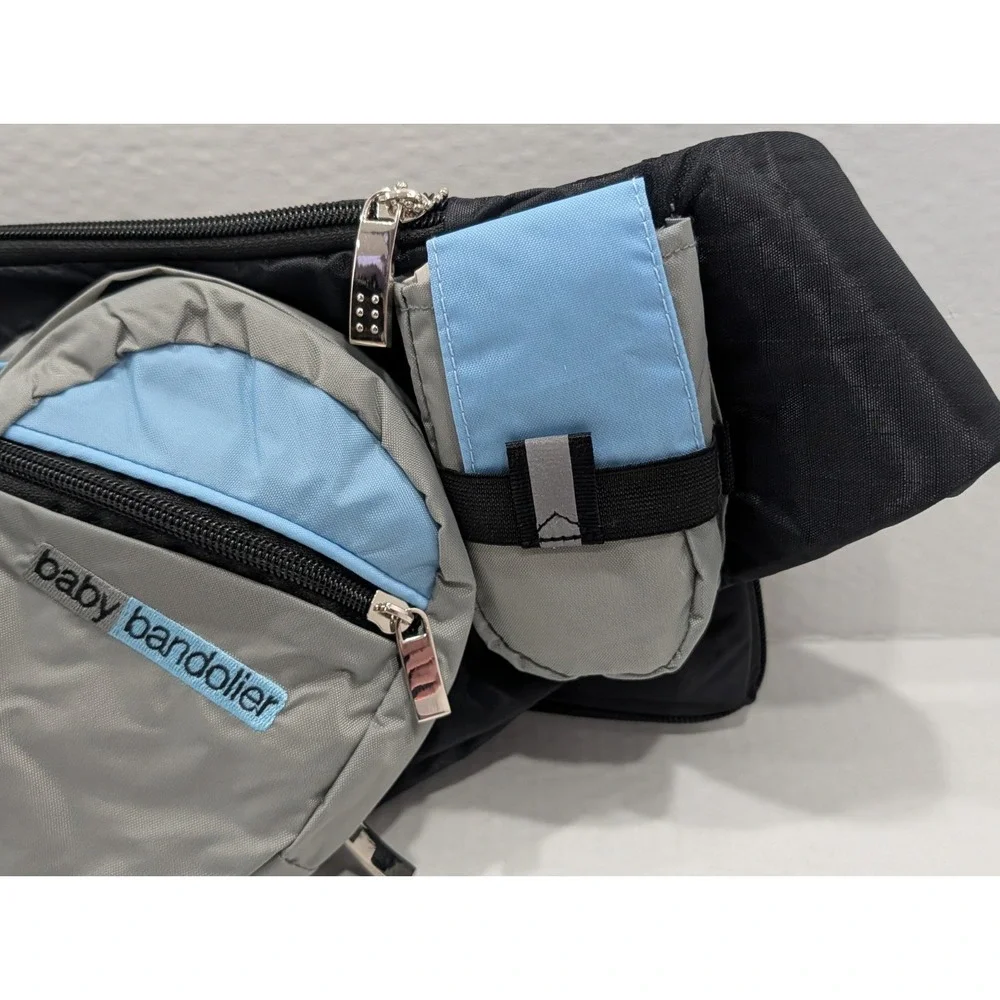 Baby Bandolier Wearable Diaper Bag Organizer Gray Blue Hands-Free NWT